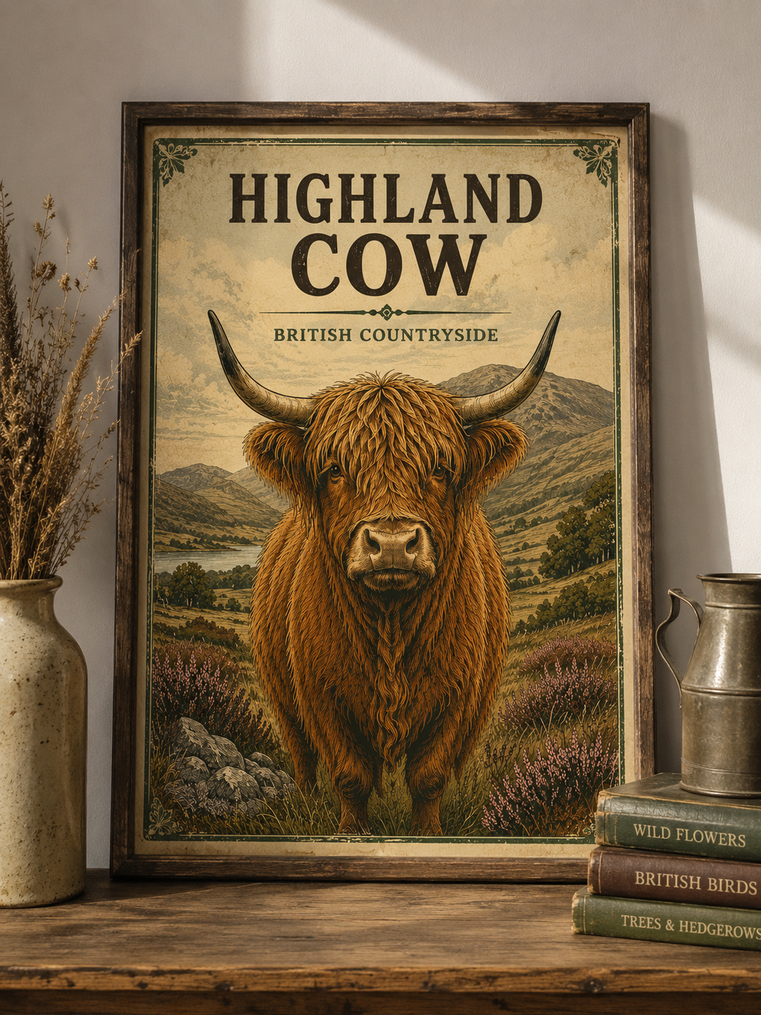 Highland Cow British Countryside Poster