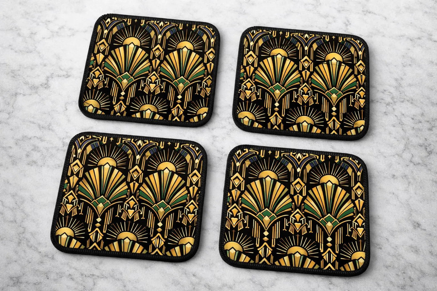 Art Deco Coasters Gold And Black Set