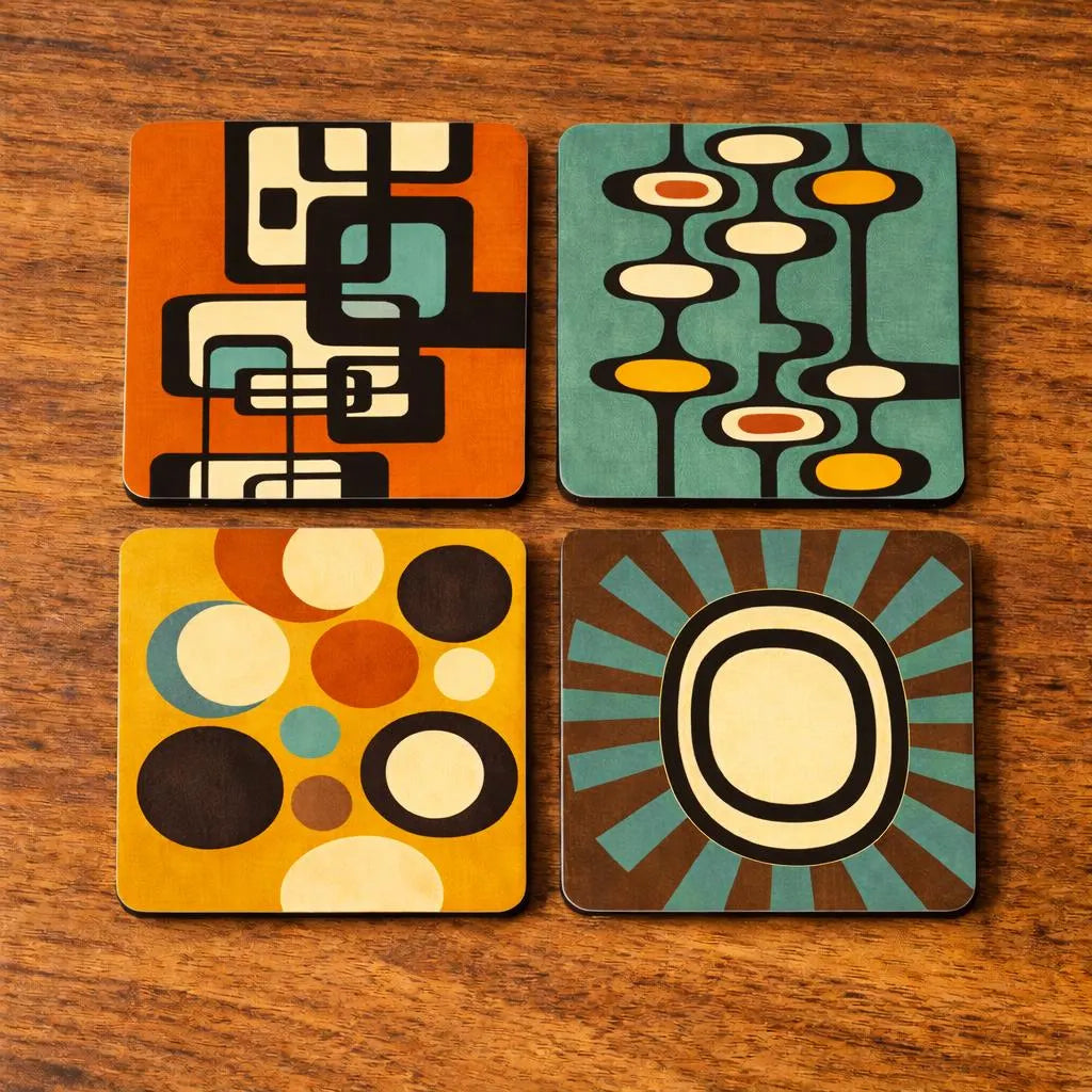 Mid Century Modern Funky Retro Coaster Set