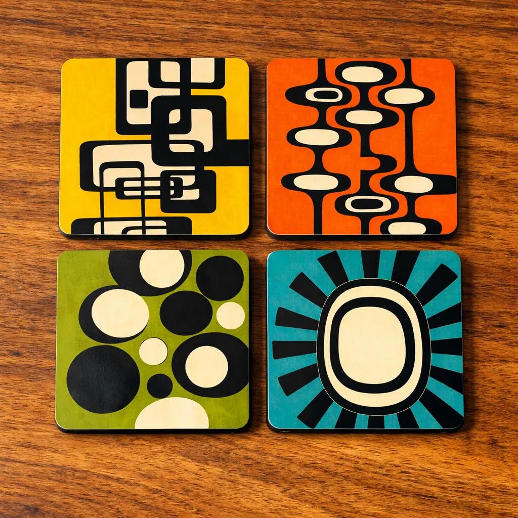 Mid Century Modern Funky Retro Coaster Set