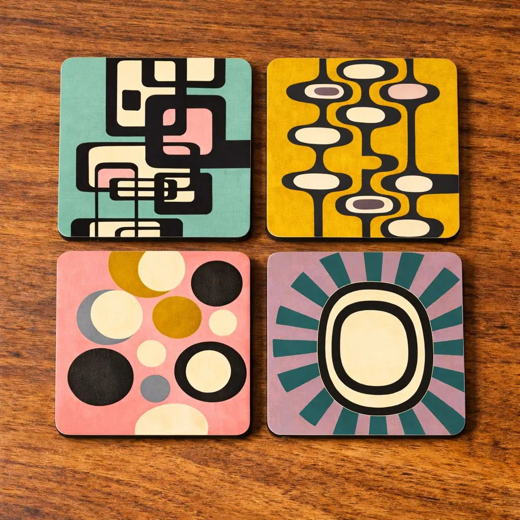 Mid Century Modern Funky Retro Coaster Set