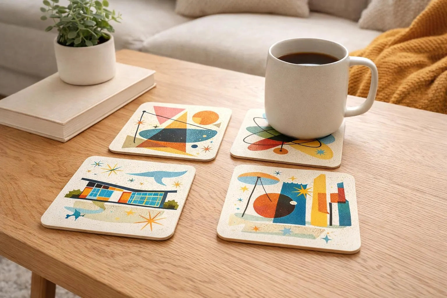 Mid Century Modern Abstract Coaster Set