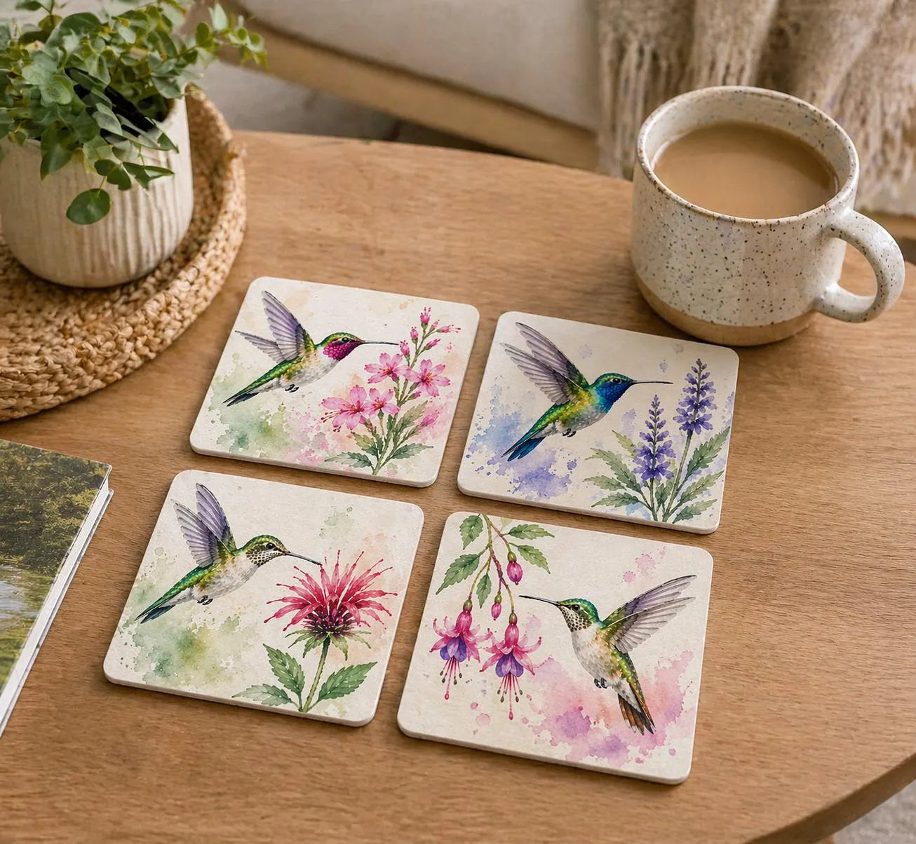 Watercolour Hummingbird Coaster Set