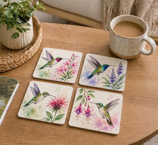 Watercolour Hummingbird Coaster Set