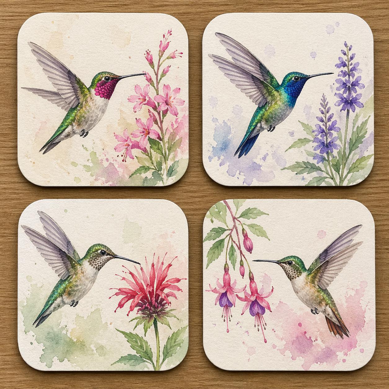 Watercolour Hummingbird Coaster Set